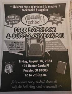 backpack giveaway flyer