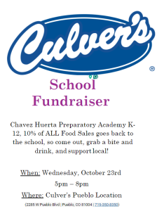 Culver's Fundraising Flyer for late Oct.